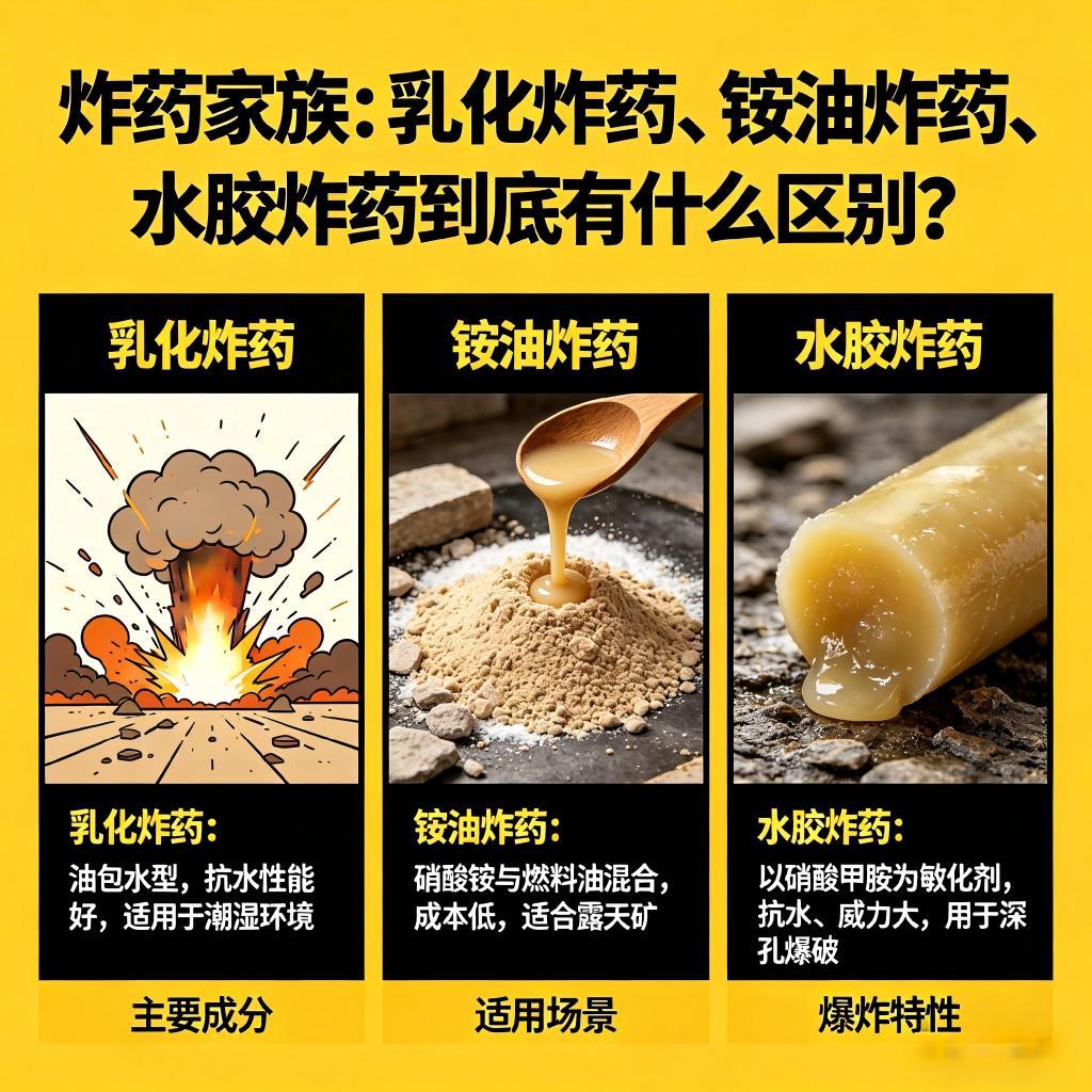 炸药家族：乳化炸药、铵油炸药、水胶炸药到底有什么区别？